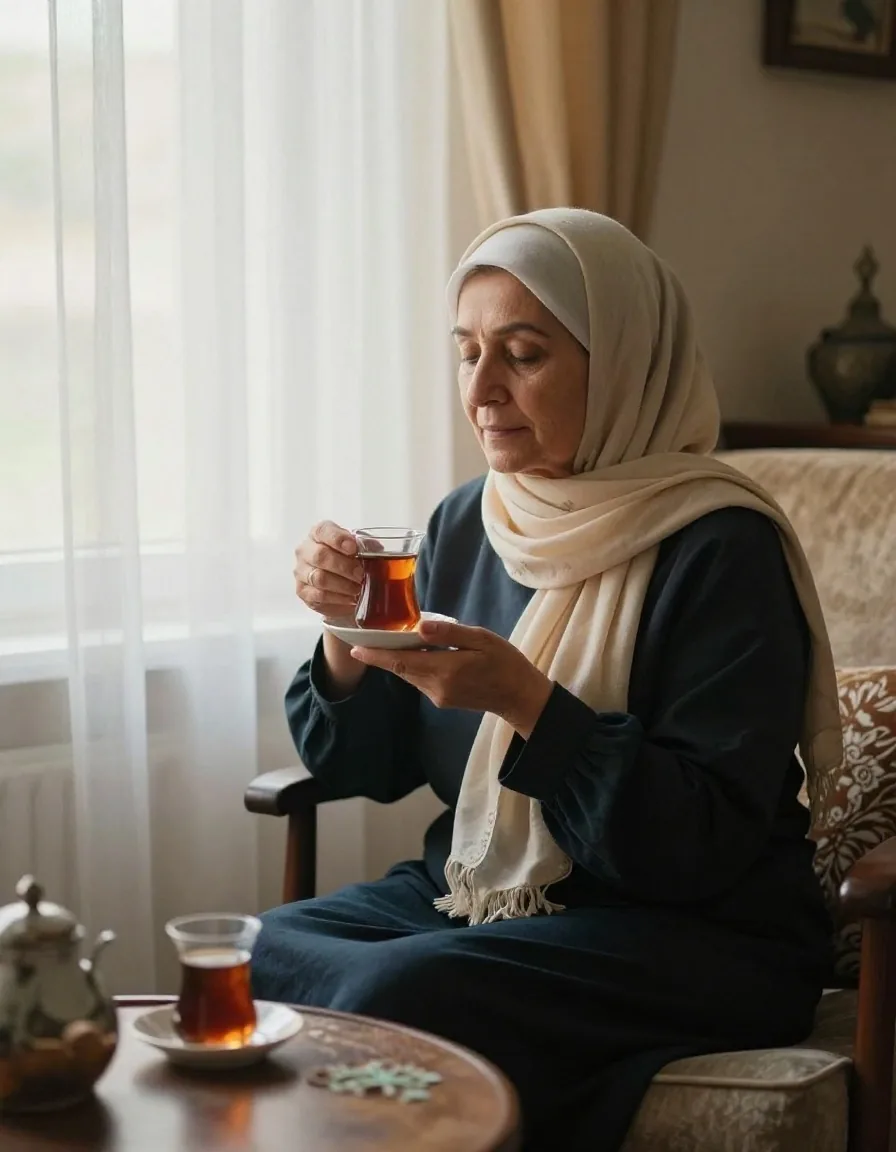Evde hesap yapan 55 yaşlarında kadın