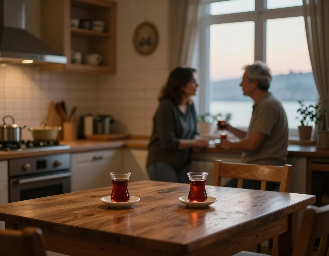 Mutfak masasında birikimini gözden geçiren çift
