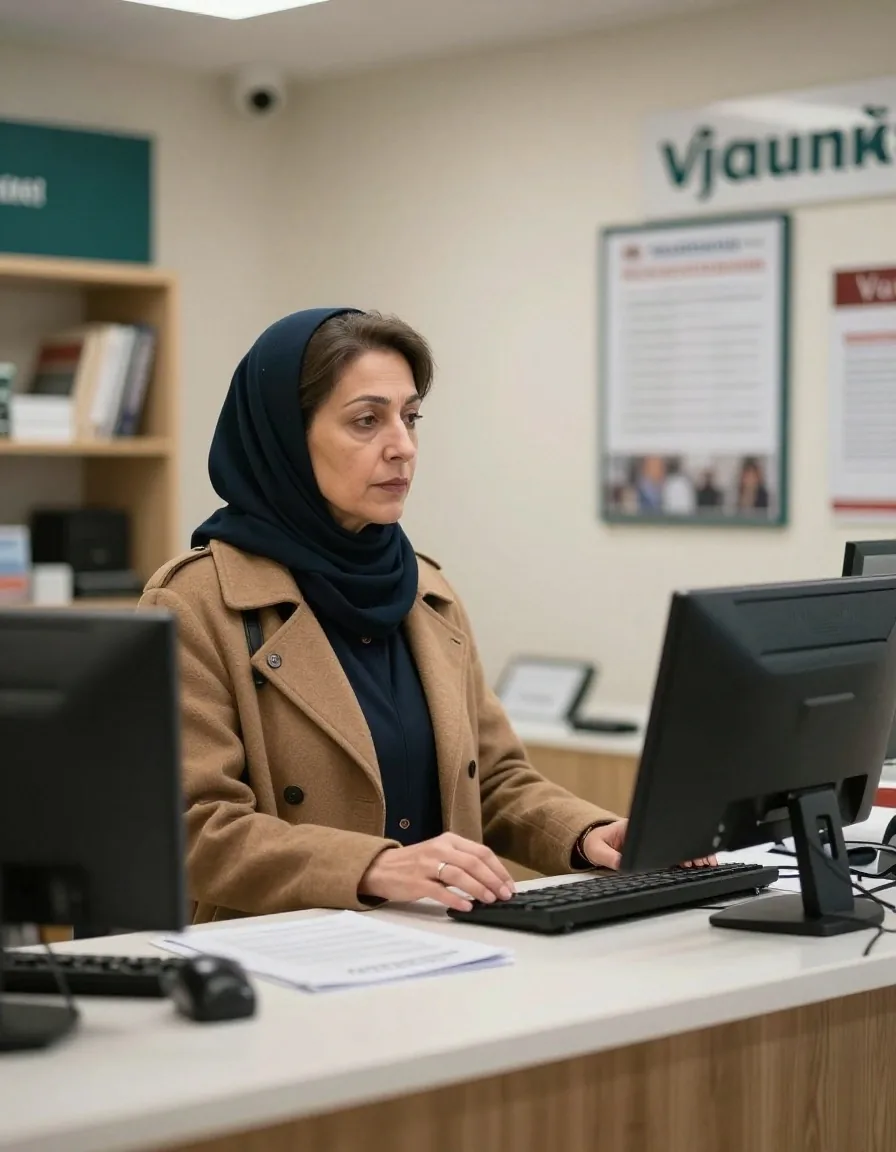 Banka gişesinde hesap hareketlerini inceleyen 60 yaşında kadın