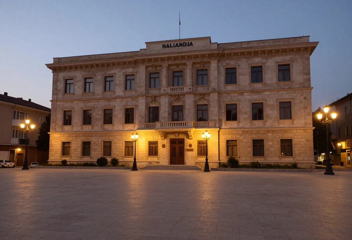Akşam ışığında Ankara'da resmi bir bina önü
